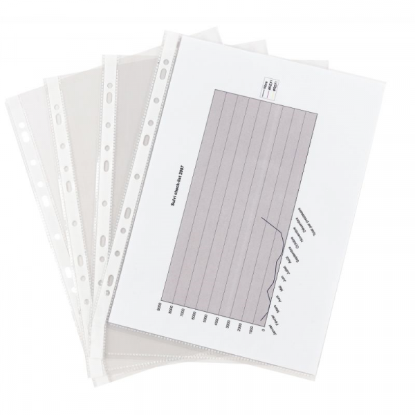 Sachet de 100 pochettes perforées en polypropylène aspect lisse Format  21x29,7 cm épaisseur 7,5/100è