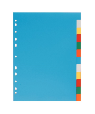 Jeu de 12 intercalaires en polypropylène 12/100ème format A4 couleurs  assorties