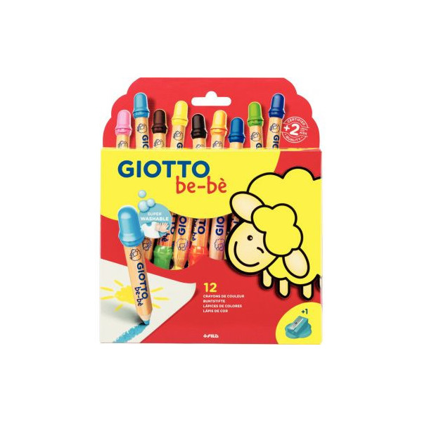 Giotto Bébé Super Grand Géant Crayons Et Aiguiseur Set - Paquet De 12