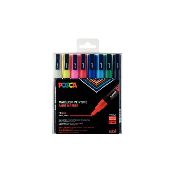 Pochette de 8 marqueurs Posca pointe fine conique 1,5 mm couleurs