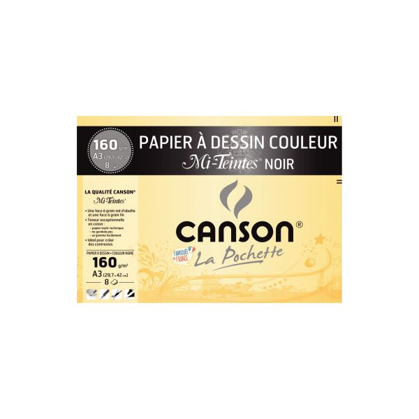 Pochette papier dessin Canson couleurs claires à grain 160g 12