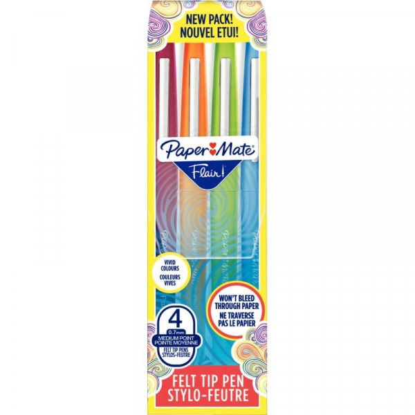 Pochette de 4 stylos feutre nylon Flair couleurs fun assortis