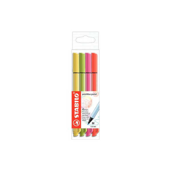 STABILO pointMax stylo-feutre pointe moyenne - Pochette de 4 stylos-feutres  - Noir/Bleu/Rouge/Vert