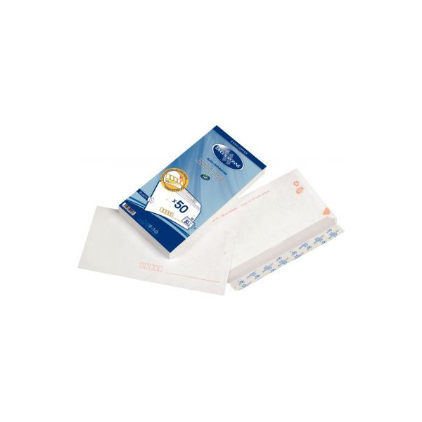 Paquet de 50 enveloppes blanches précasées DL 110x220 80g/m² bande