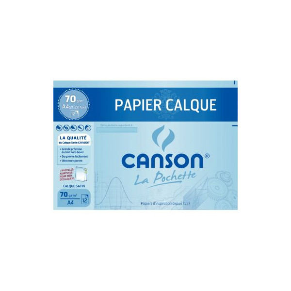 CANSON Bloc papier calque Satin 25 feuilles grand format A4 90g