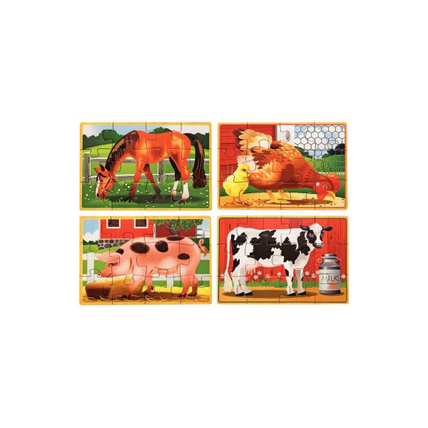 Coffret de 4 puzzles 12 pièces, les animaux de la ferme