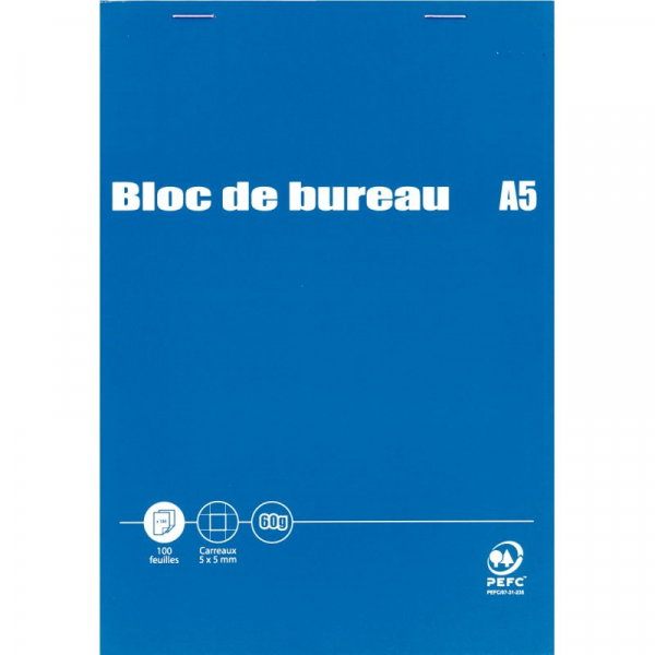 Bloc notes agrafé A4 - Sans couverture - Petits carreaux 5x5 - 100