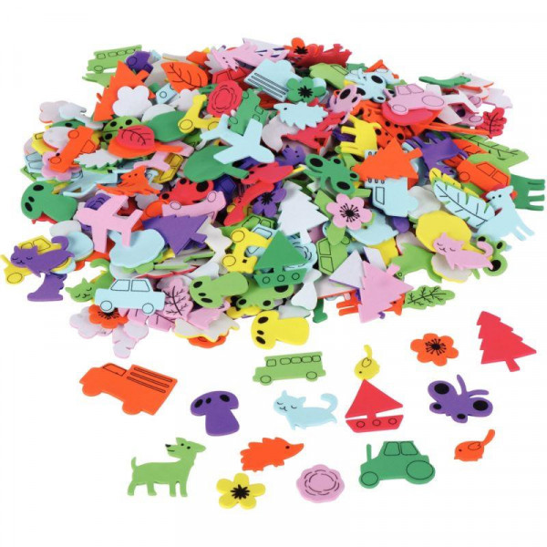 Paquet de 400 gommettes en mousse de caoutchouc adhésives couleurs et  formes assorties