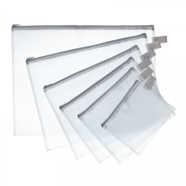 Pochette Zippée 26x34,5 cm, en PVC renforcé, semi-transparente