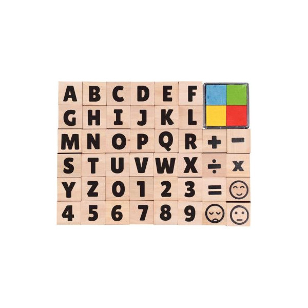 Set 48 tampons alphabet chiffres et symboles en bois - LA FOURMI - 2x2x2cm  - 4 couleurs - Cdiscount Jeux - Jouets