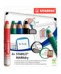Etui de 4 crayons de couleur STABILO Markdry + 1 chiffonnette + 1 taille-crayons