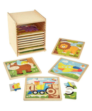 12 puzzles en bois de 9...