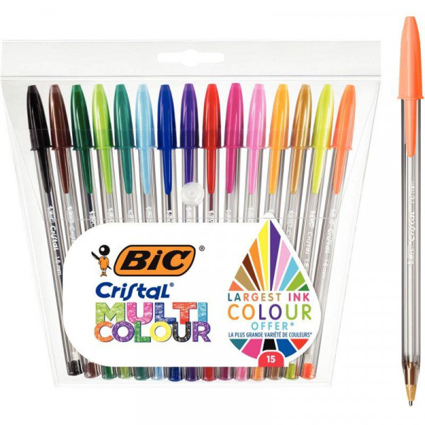 Etui de 15 stylos Bic cristal multicolour