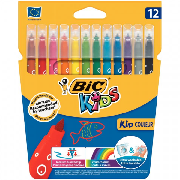 Pochette de 12 feutres de coloriage - Kid Couleur - Pointe moyenne - Bic  Kids - Dessiner - Colorier - Peindre