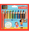 Etui de 10 crayons de couleur aquarellables Woody + 1 taille-crayon
