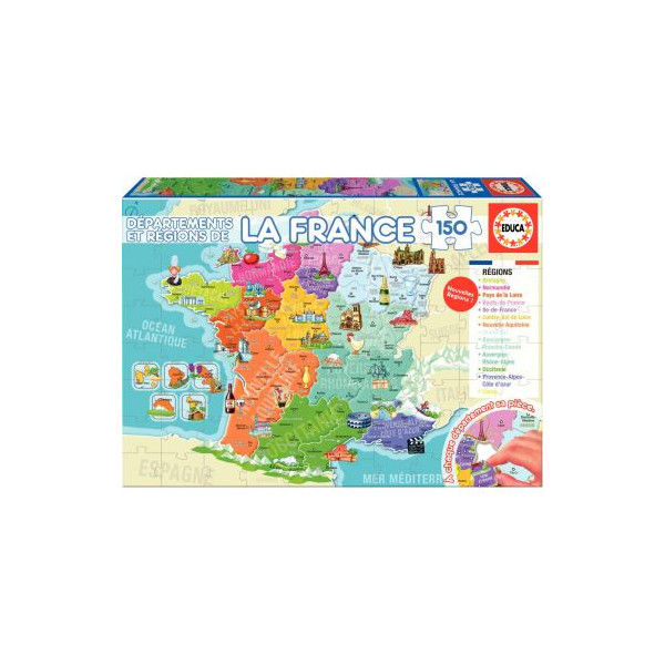 Puzzle carte de France départements et drapeaux - Puzzle cadre contour