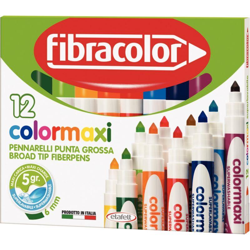 Étui de 12 feutres pointe large Colormaxi Fibracolor assortis - Ma Rentrée Facile