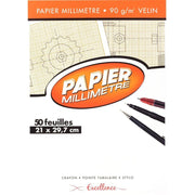 Bloc de 50 feuilles de papier millimétré, 90g, 21x29,7cm EXCELLENCE - Ma Rentrée Facile