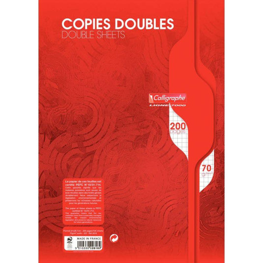 50 copies doubles (200 pages non perforées) format 21x29,7 cm quadrillé 5x5 70g blanc, Calligraphe - Ma Rentrée Facile