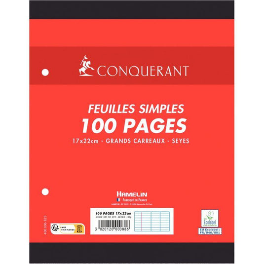 50 feuillets mobiles (100 pages) format 17x22 cm séyès 90g blanc, Calligraphe - Ma Rentrée Facile