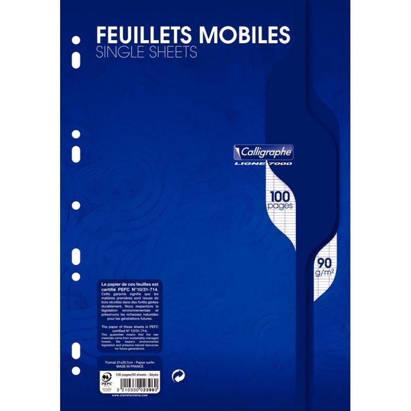 50 feuillets mobiles (100 pages) format 21x29,7cm séyès 90g blanc, Calligraphe - Ma Rentrée Facile