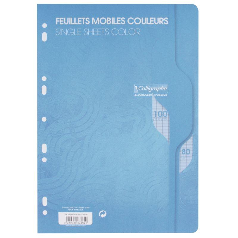 50 feuillets mobiles (100 pages) format 21x29,7cm séyès 80g bleu, Calligraphe - Ma Rentrée Facile