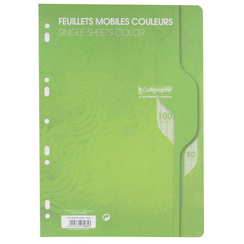 50 feuillets mobiles (100 pages) format 21x29,7cm séyès 80g vert, Calligraphe - Ma Rentrée Facile