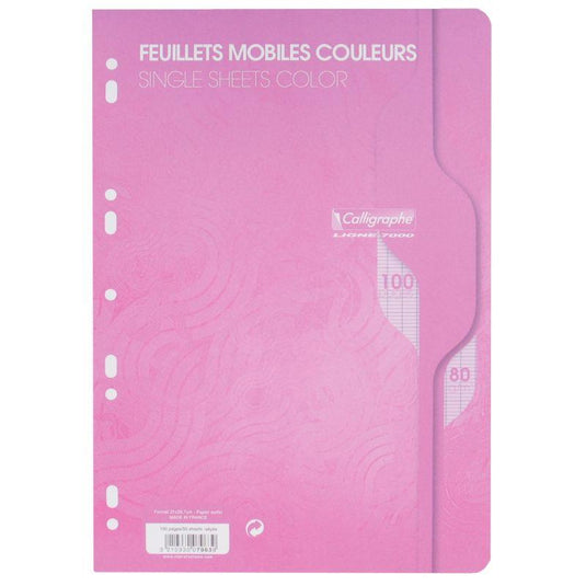 50 feuillets mobiles (100 pages) format 21x29,7cm séyès 80g rose, Calligraphe - Ma Rentrée Facile