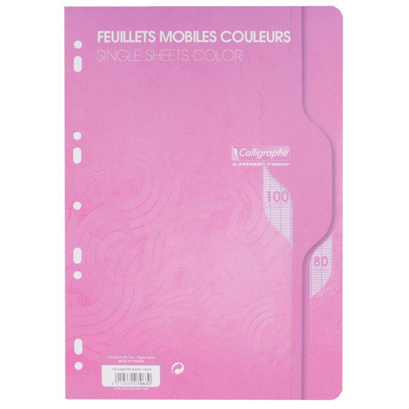 50 feuillets mobiles (100 pages) format 21x29,7cm séyès 80g rose, Calligraphe - Ma Rentrée Facile