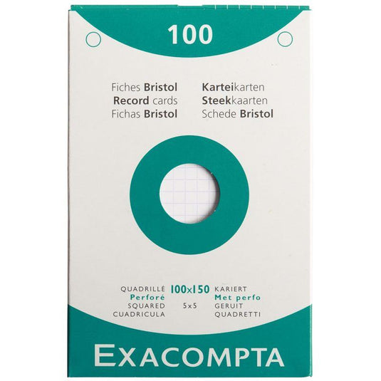 100 fiches bristol perforées 10 x 15 cm blanc quadrillé 5x5, EXACOMPTA - Ma Rentrée Facile