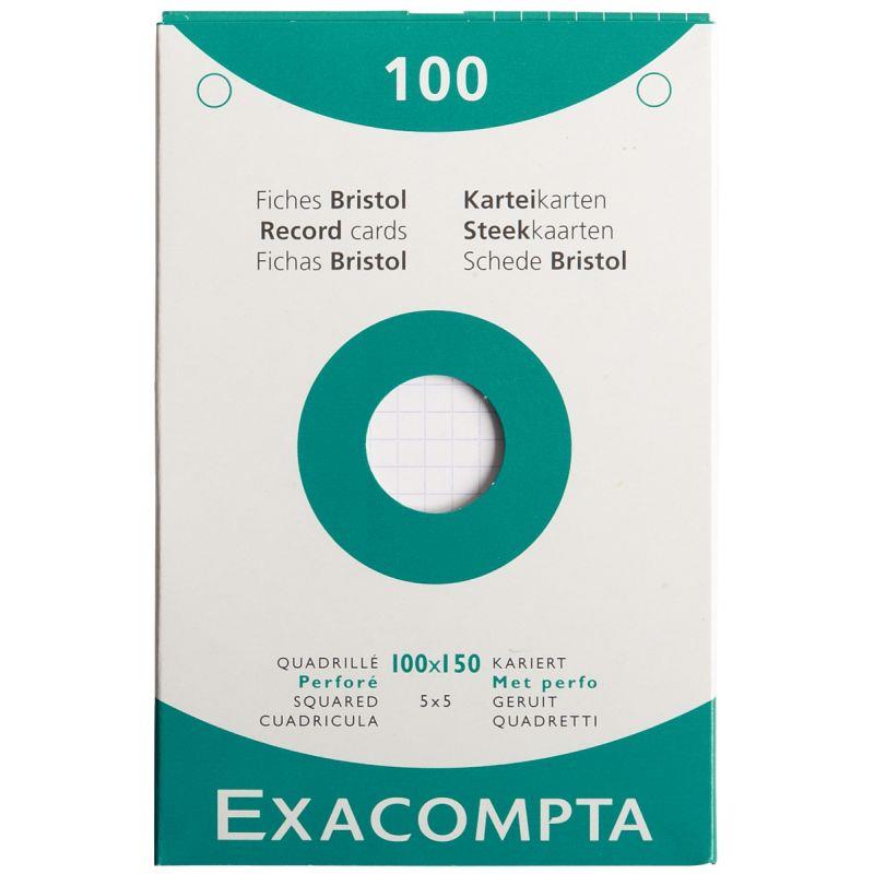 100 fiches bristol perforées 10 x 15 cm blanc quadrillé 5x5, EXACOMPTA - Ma Rentrée Facile