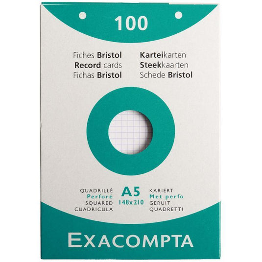 100 fiches bristol perforées 14,8 x 21 cm blanc quadrillé 5x5, EXACOMPTA - Ma Rentrée Facile