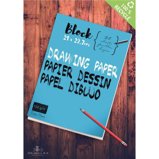 Bloc de 40 pages (20 feuilles) papier dessin blanc 120 g format 21x29,7 cm - Ma Rentrée Facile