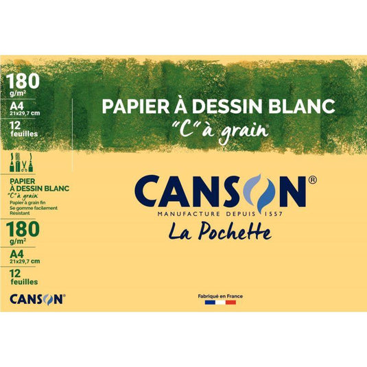 Pochette de 12 feuilles à dessin C à grain 180 g, format 21x29,7 cm CANSON - Ma Rentrée Facile