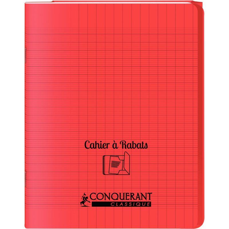 Cahier 17x22, 96 pages,seyès, couverture polypro avec 2 rabats rouge, Conquérant - Ma Rentrée Facile