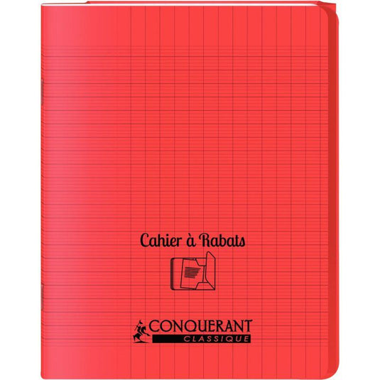 Cahier 17x22, 96 pages,seyès, couverture polypro avec 2 rabats rouge, Conquérant - Ma Rentrée Facile