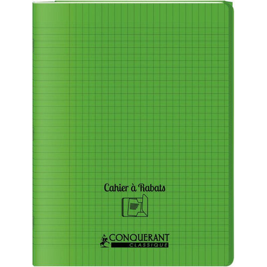 Cahier 24x32, 48 pages,seyès, couverture polypro avec 2 rabats vert, Conquérant - Ma Rentrée Facile