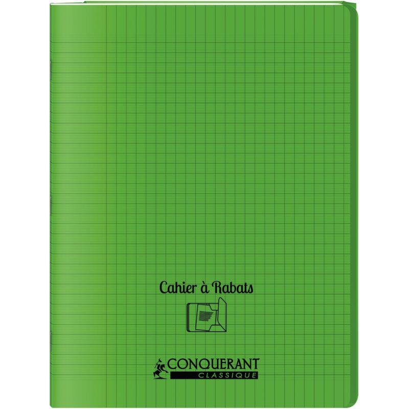 Cahier 24x32, 48 pages,seyès, couverture polypro avec 2 rabats vert, Conquérant - Ma Rentrée Facile