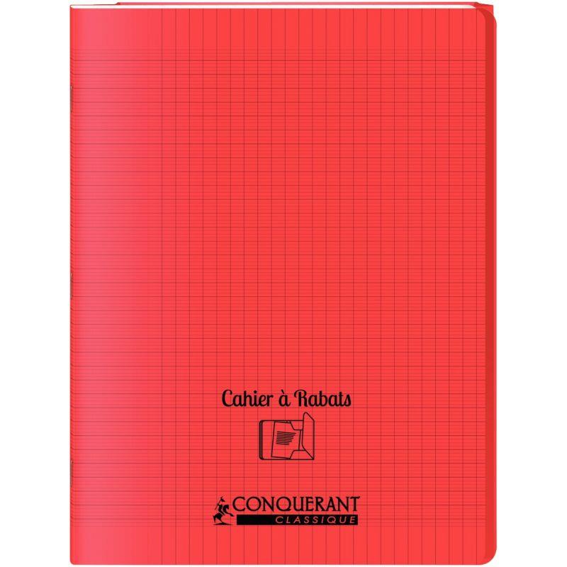Cahier 24x32, 96 pages,seyès, couverture polypro avec 2 rabats rouge, Conquérant - Ma Rentrée Facile