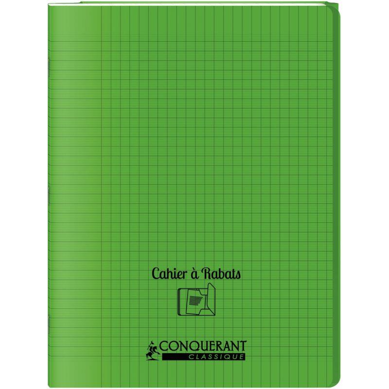 Cahier 24x32, 96 pages,seyès, couverture polypro avec 2 rabats vert, Conquérant - Ma Rentrée Facile