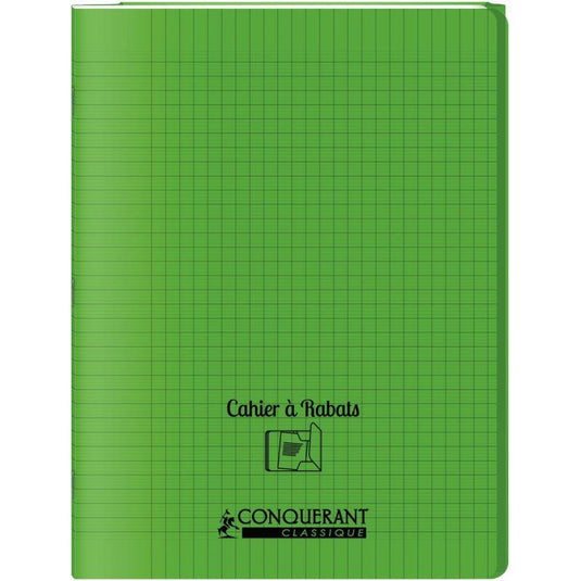 Cahier 24x32, 96 pages,seyès, couverture polypro avec 2 rabats vert, Conquérant - Ma Rentrée Facile