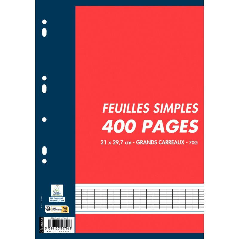 200 feuillets mobiles (400 pages) format 21x29,7cm séyès 70g blanc - Ma Rentrée Facile