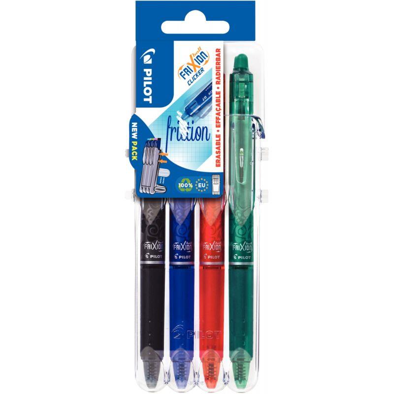 Pochette de 4 rollers effaçables Frixion Clicker pointe moyenne rétractables assortis - Ma Rentrée Facile