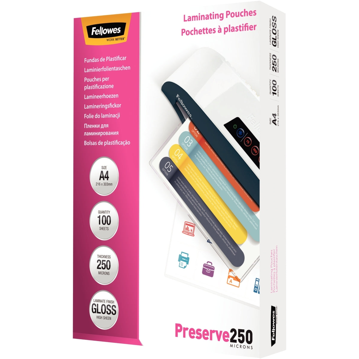 Boîte de 100 pochettes de plastification A4 250 microns Fellowes