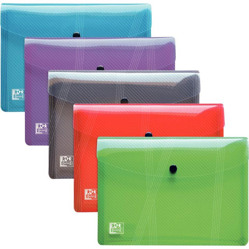 Lot de 5 enveloppes en polypropylène pour format A5 couleurs assorties, Oxford - Ma Rentrée Facile