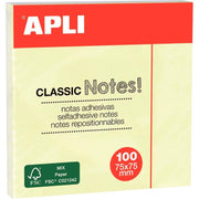 Bloc de 100 feuilles de notes repositionnable, 75x75mm, jaune APLI - Ma Rentrée Facile