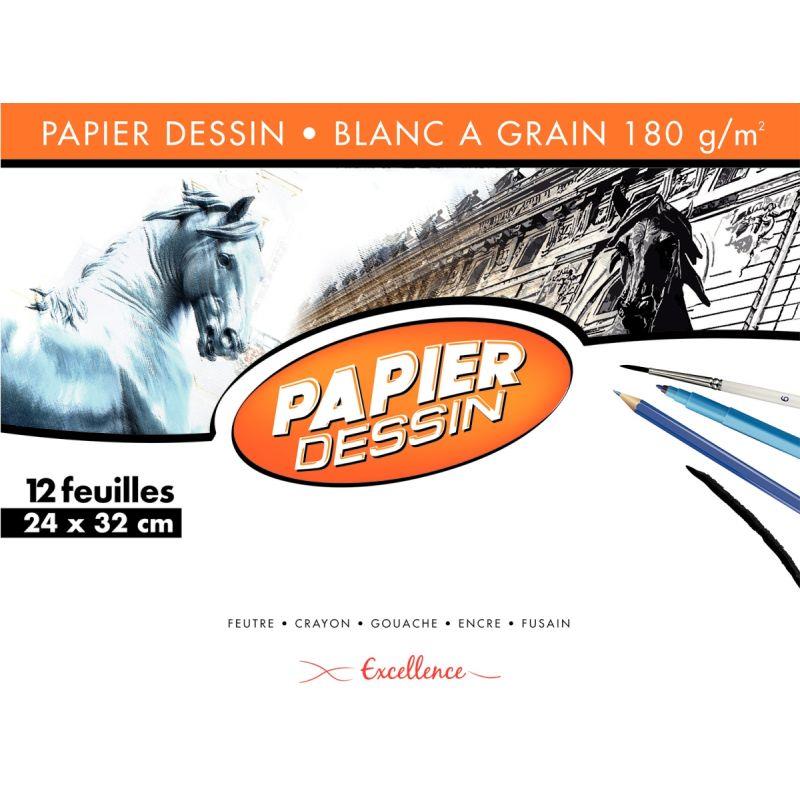Pochette de 12 feuilles de papier dessin blanc 180 g format 24x32 cm EXCELLENCE - Ma Rentrée Facile