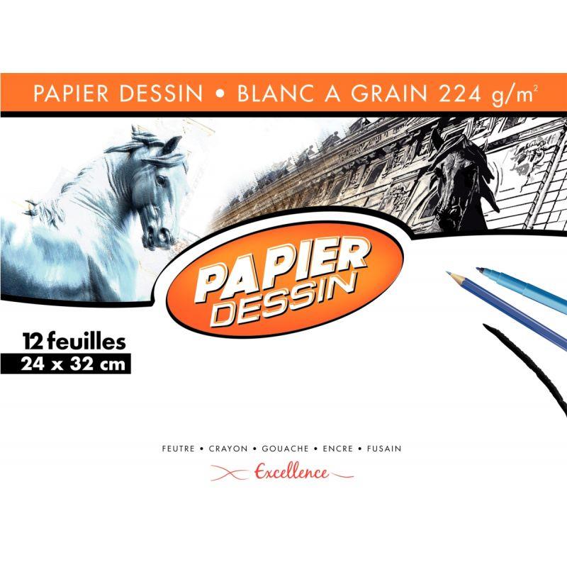 Pochette de 12 feuilles de papier à dessin 224g format 24x32 cm EXCELLENCE - Ma Rentrée Facile