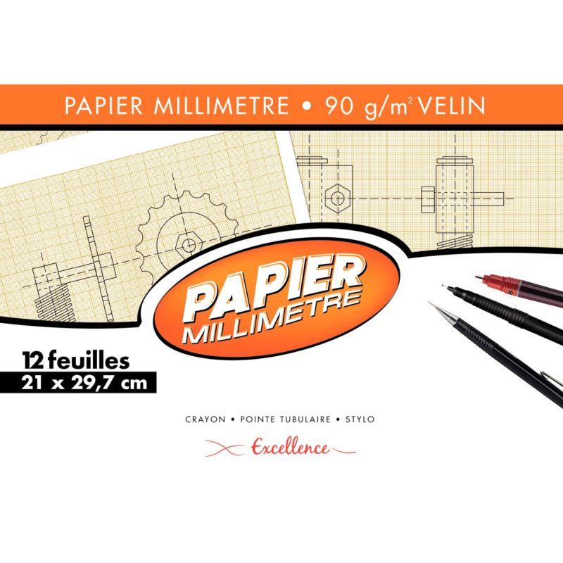 Pochette de 12 feuilles de papier millimétré, 90g, 21x29,7cm EXCELLENCE - Ma Rentrée Facile