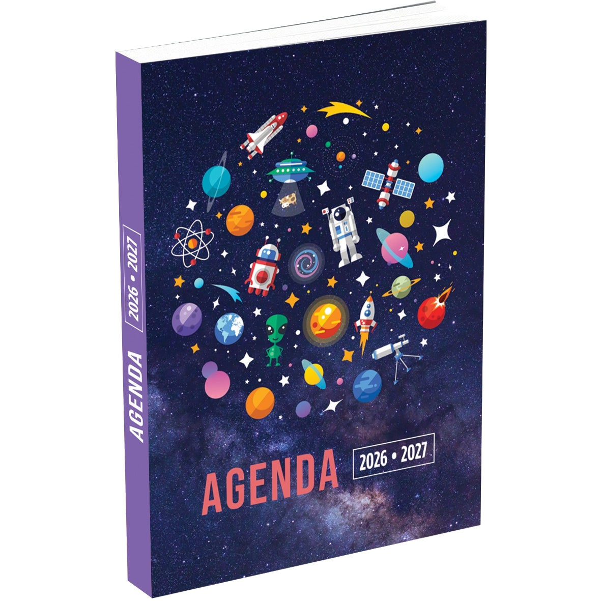 Agenda journalier, année scolaire 2026/2027, 11,5x17, design Espace